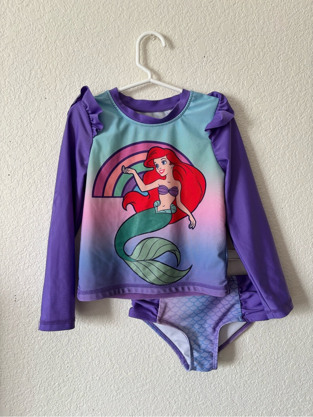 Disney Princess Ariel Little Mermaid Two-Piece Rashguard Swim Set Girls Size 5T